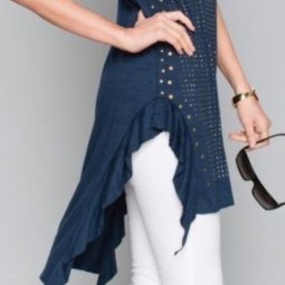 nwt VOCAL TUNIC TANK LACE NAVY STUDS gorgeous dress slimming sexy slenderizing - Picture 2 of 5